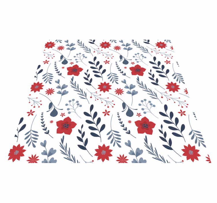 Vinyl tapijt bloemen en planten rood en wit patroon - TenStickers