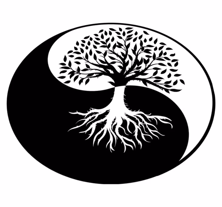 Vinyl tapijt bloemen en planten levensboom yin en yang - TenStickers