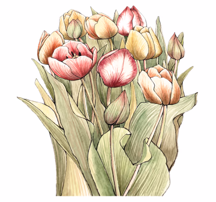 Vinyl tapijt bloemen en planten kleurrijk tulpenboeket - TenStickers
