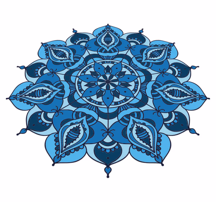 Vinyl tapijt bloemen en planten intricate blauwe mandala - TenStickers