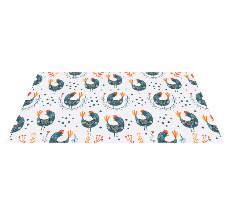 Vinyl tapijt bloemen en planten kippen en bloemen - TenStickers