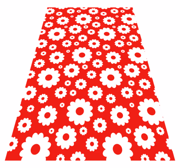 Vinyl tapijt bloemen en planten witte en rode madeliefjes - TenStickers