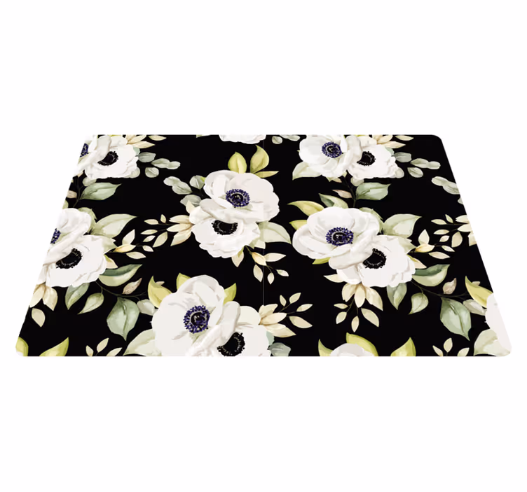 Vinyl tapijt bloemen en planten zwarte elegante stijl - TenStickers
