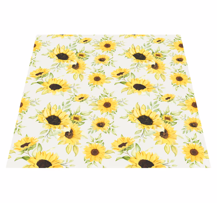 Vinyl tapijt bloemen en planten aquarel zonnebloemen - TenStickers