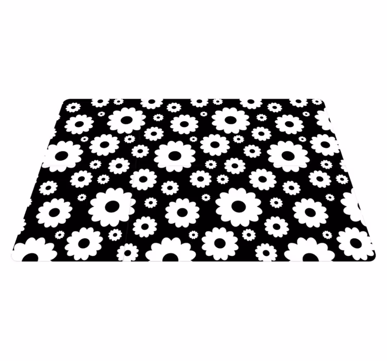 Vinyl tapijt bloemen en planten witte en zwarte madeliefjes - TenStickers