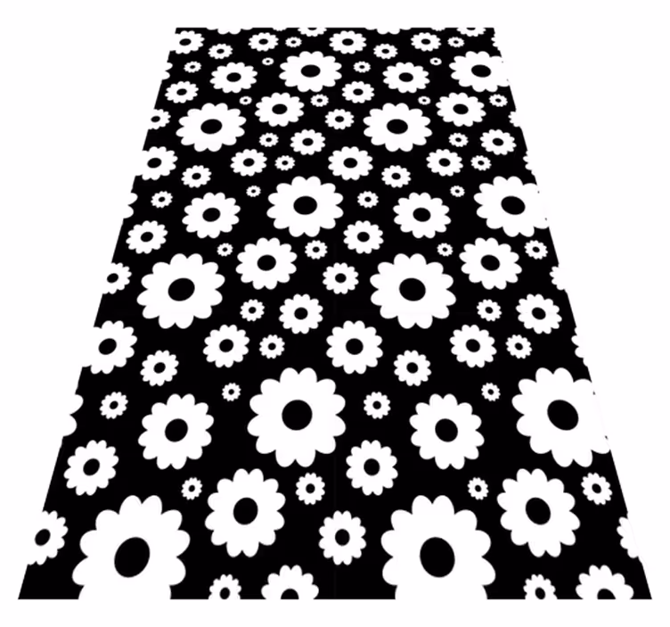 Vinyl tapijt bloemen en planten zwart-witte madeliefjes - TenStickers