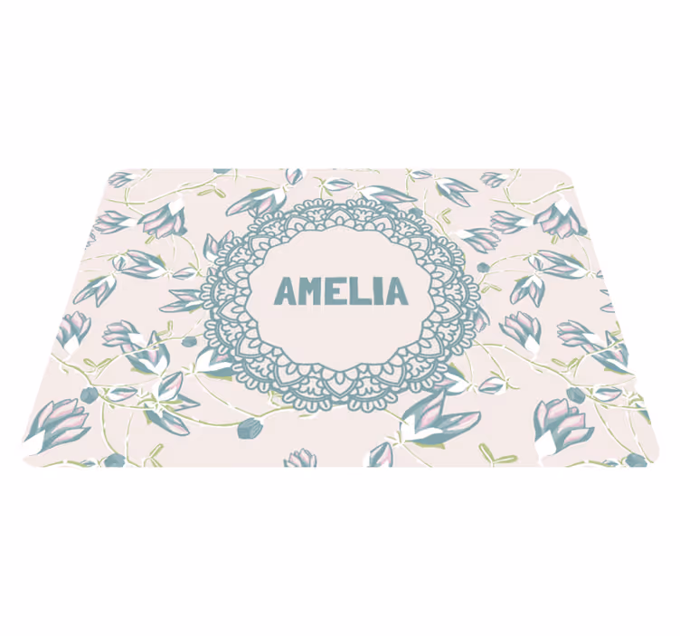 Vinyl tapijt bloemen en planten bladeren en naam - TenStickers