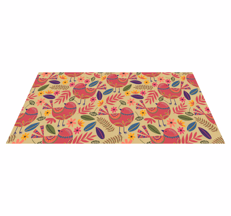 Vinyl tapijt bloemen en planten kleurrijke vogelkunst - TenStickers