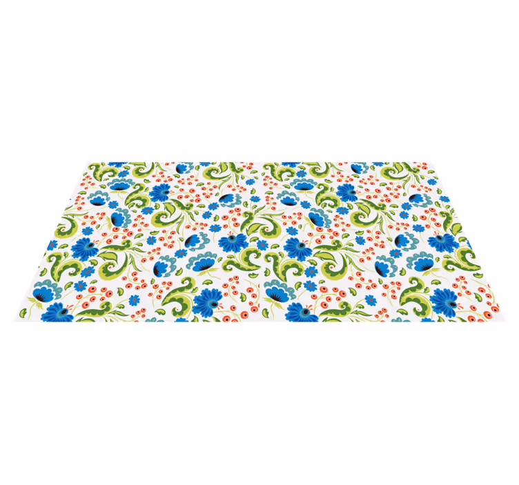 Vinyl tapijt bloemen en planten groen en blauwe bloemen - TenStickers