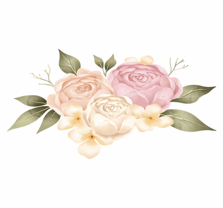 Vinyl tapijt bloemen en planten aquarel pioenroos - TenStickers