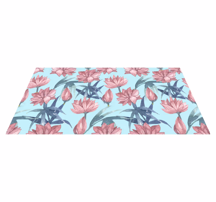Vinyl tapijt bloemen en planten aquarel blauw - TenStickers