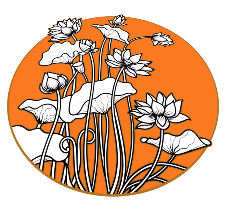 Vinyl tapijt bloemen en planten lotus illustratiestijl - TenStickers
