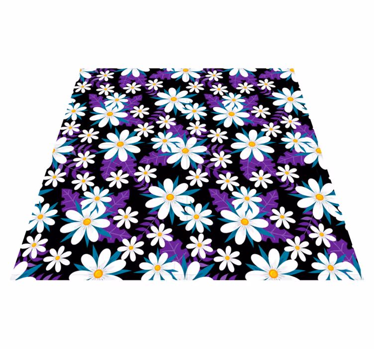 Vinyl tapijt bloemen en planten bloemen op zwart - TenStickers