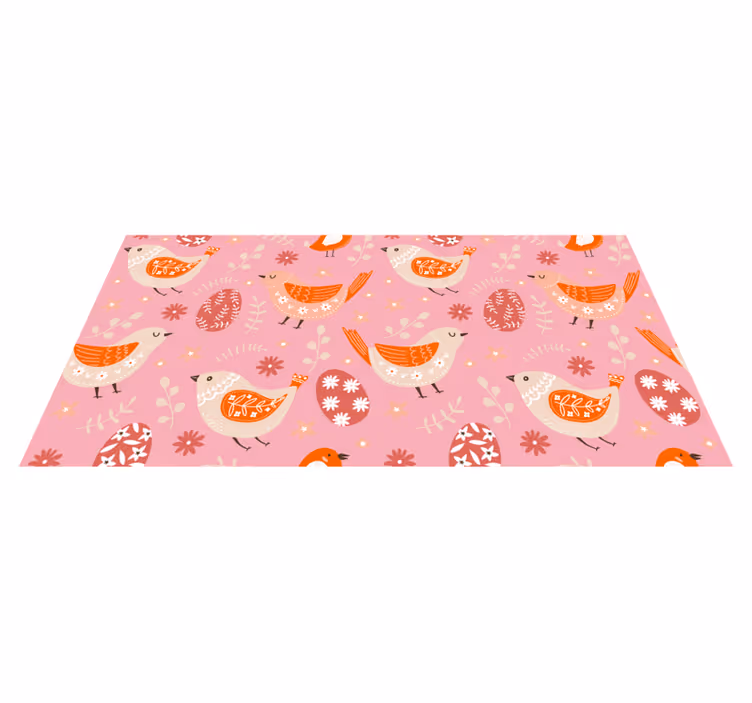 Vinyl tapijt bloemen en planten roze volkskunst met vogels - TenStickers