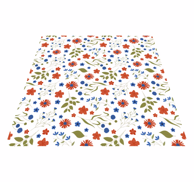 Vinyl tapijt bloemen en planten blauwe en rode tuinpatronen - TenStickers