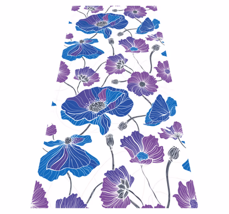 Vinyl tapijt bloemen en planten blauwe en paarse bloemen - TenStickers