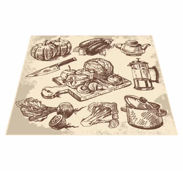 Vinyl tapijt keuken vintage illustratie - TenStickers