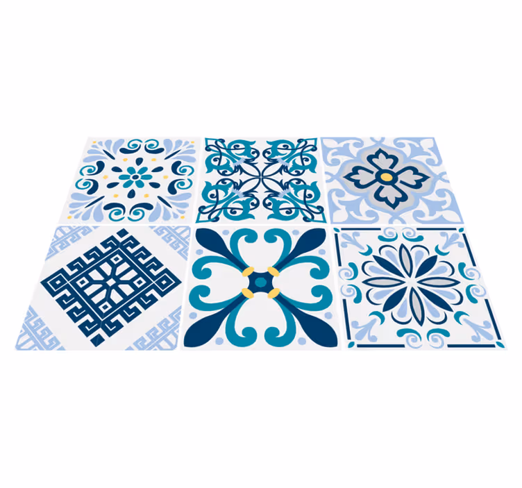 Vinyl tapijt keuken blauwe bloemen tegels - TenStickers