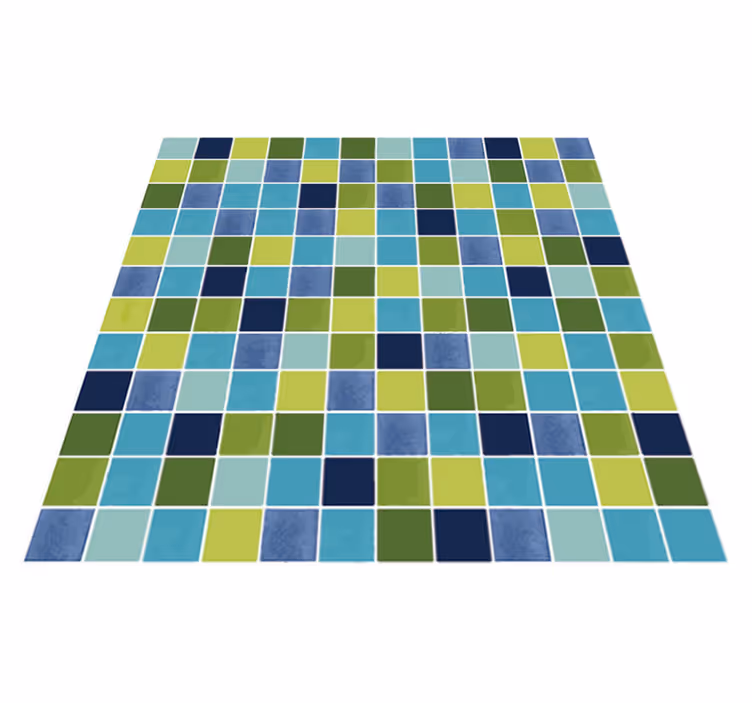 Vinyl tapijt badkamer blauwe en groene tegels - TenStickers