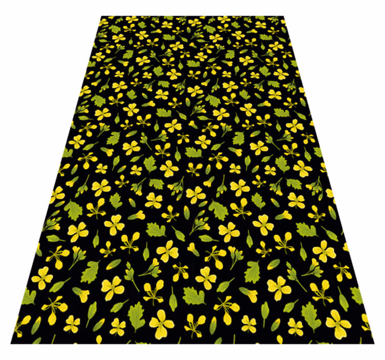 Vinyl tapijt bloemen en planten zwarte achtergrond met geel - TenStickers