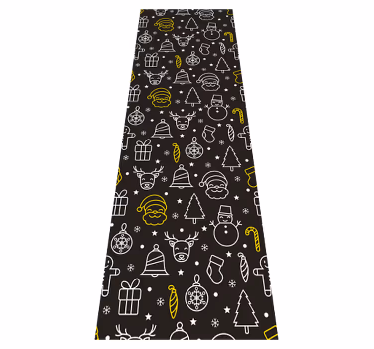 Vinyl tapijt kerstmis wit en geel kerstpatroon zwart - TenStickers