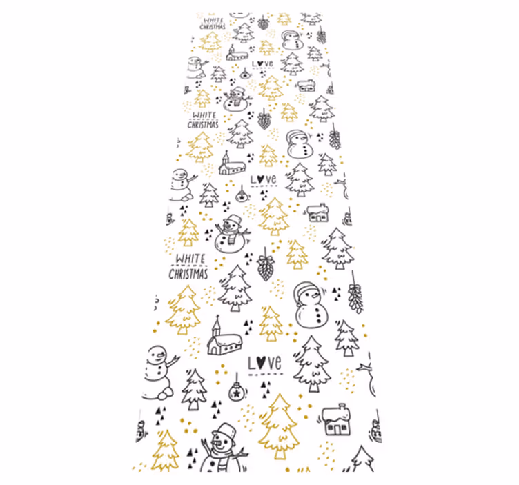 Vinyl tapijt kerstmis zwart en gouden doodle patroon - TenStickers