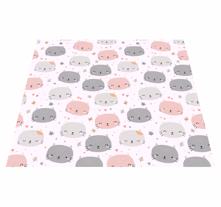 Vinyl tapijt slaapkamer schattige grijze en roze kittens - TenStickers