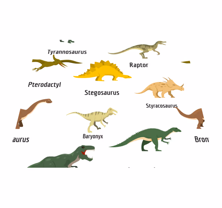 Vinyl tapijt slaapkamer realistische dinosaurussen met namen - TenStickers