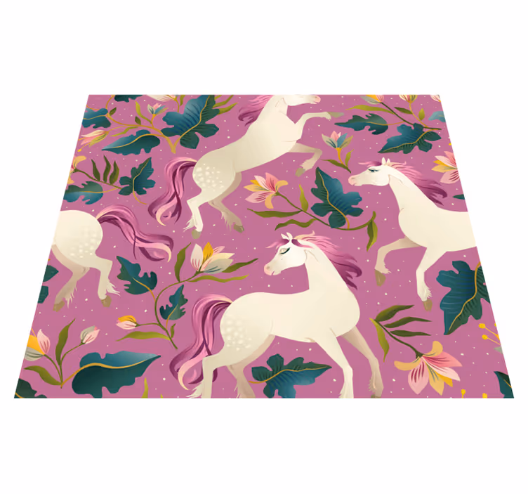 Vinyl tapijt slaapkamer met roze bloemenpaard ontwerp - TenStickers
