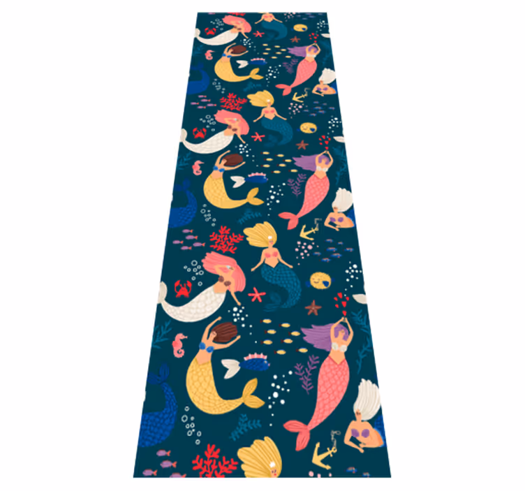 Vinyl tapijt slaapkamer donkerblauw zeemeerminnenpatroon - TenStickers