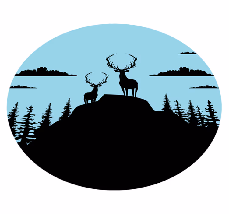 Vinyl tapijt natuur bergen met herten - TenStickers