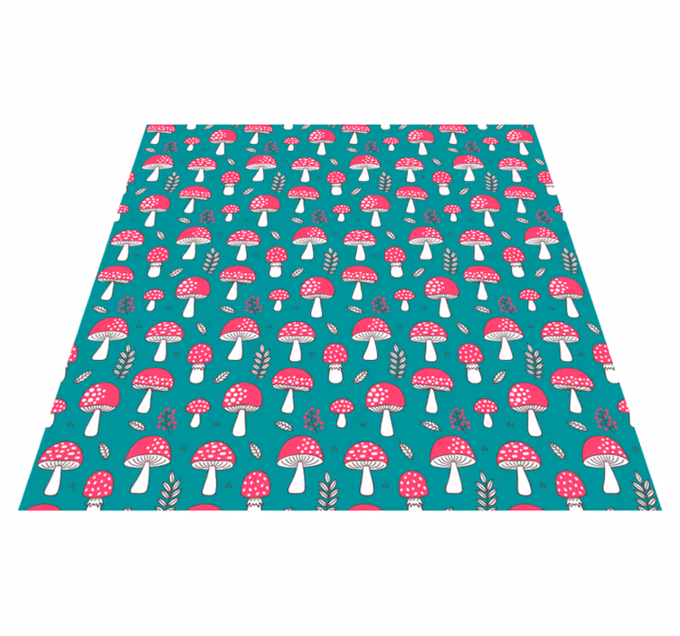 Vinyl tapijt natuur klassieke paddenstoelen op turquoise - TenStickers