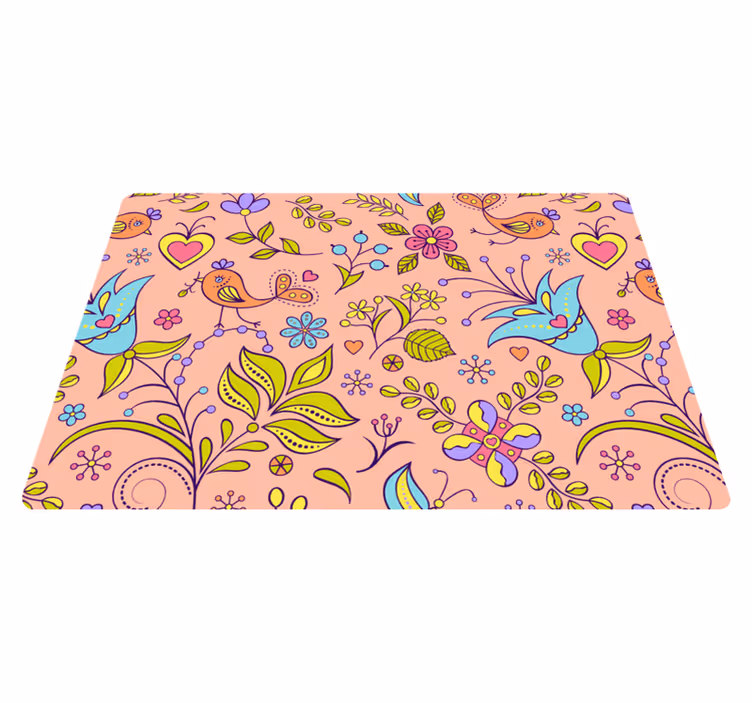 Vinyl tapijt natuur flora patroon met vogels en vlinders - TenStickers