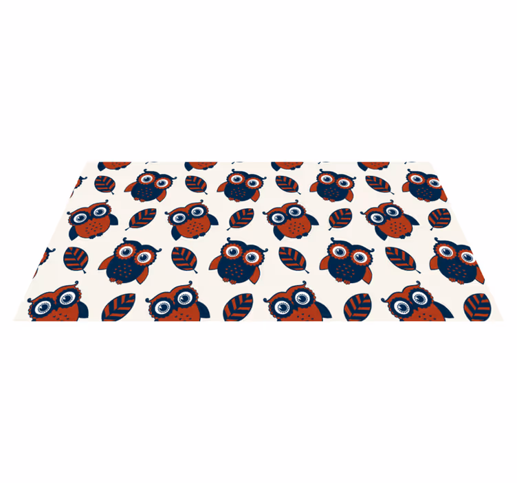 Vinyl tapijt natuur blauw en rode uilen patroon - TenStickers