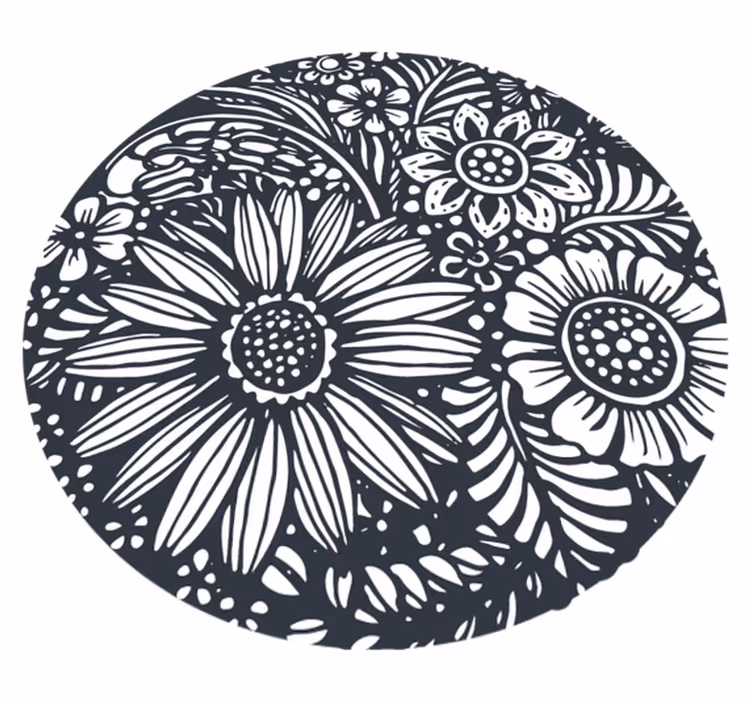 Vinyl tapijt natuur bloemenpatroon cirkel - TenStickers
