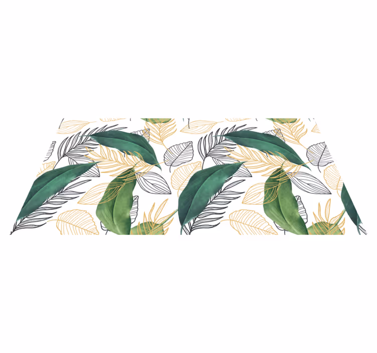 Vinyl tapijt bloemen en planten groene en gouden bladeren - TenStickers
