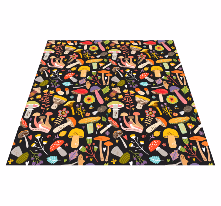 Vinyl tapijt bloemen en planten herfst paddenstoelen patroon - TenStickers