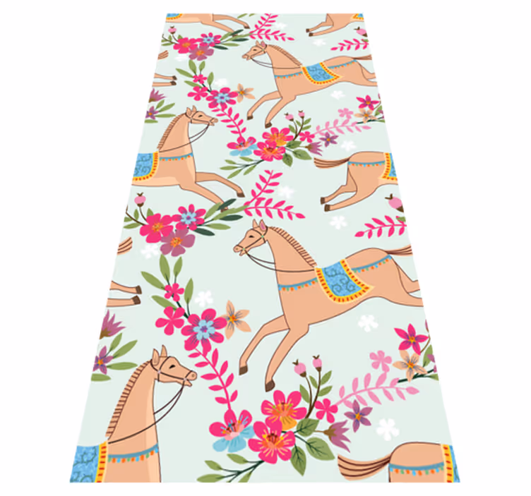 Vinyl tapijt slaapkamer roze bloemen paardenpatroon - TenStickers