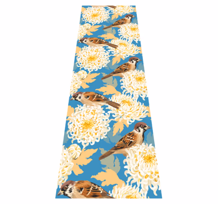 Vinyl tapijt slaapkamer aquarella vogels en bladeren patroon - TenStickers