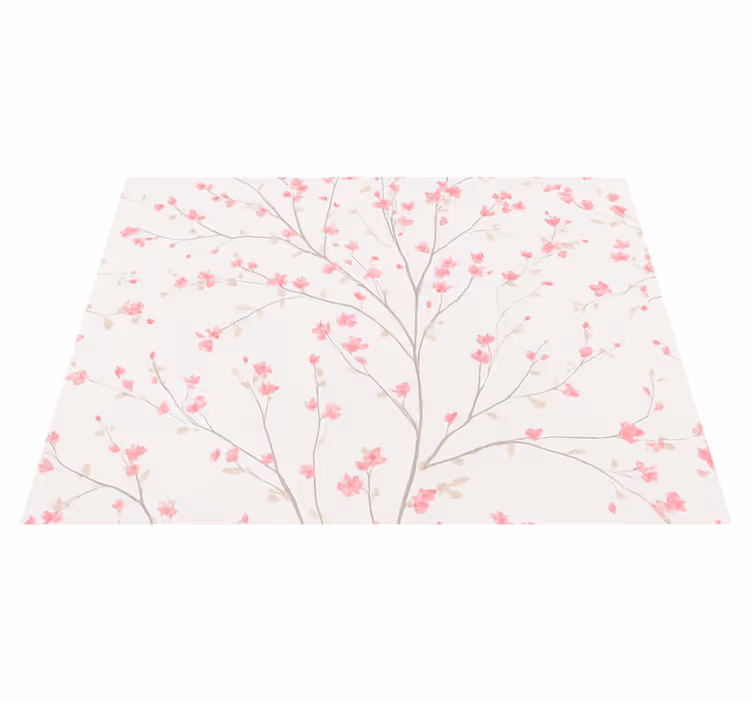 Vinyl tapijt slaapkamer boom met kleine roze bloemen - TenStickers