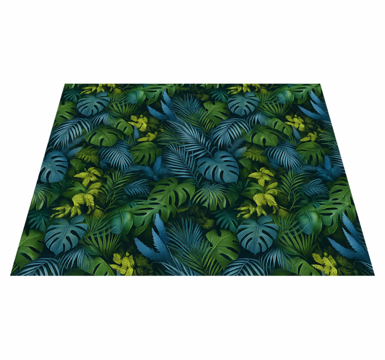 Vinyl tapijt slaapkamer groene en blauwe bladeren - TenStickers