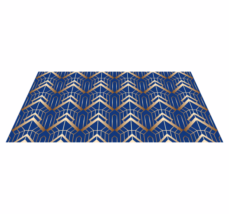 Vinyl tapijt geometrisch modern kunst blauw en goud patroon - TenStickers