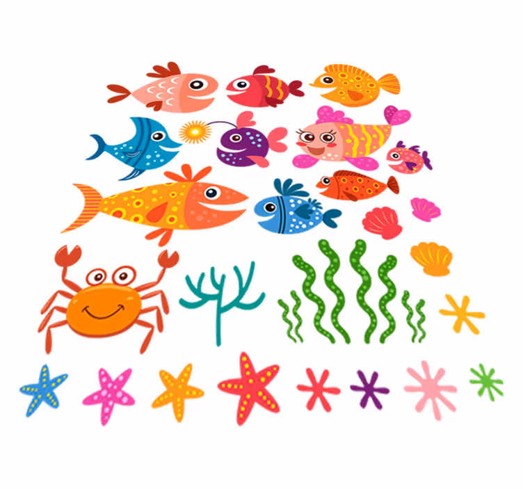 Vinyl tapijt kind met kleurrijke babyvissen - TenStickers