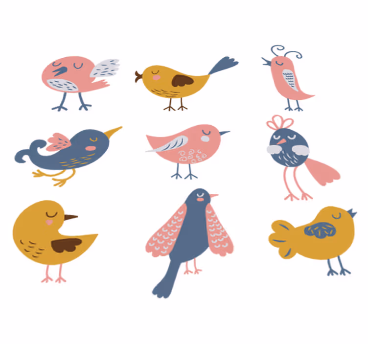 Vinyl tapijt kind sticker negen vogeltjes - TenStickers