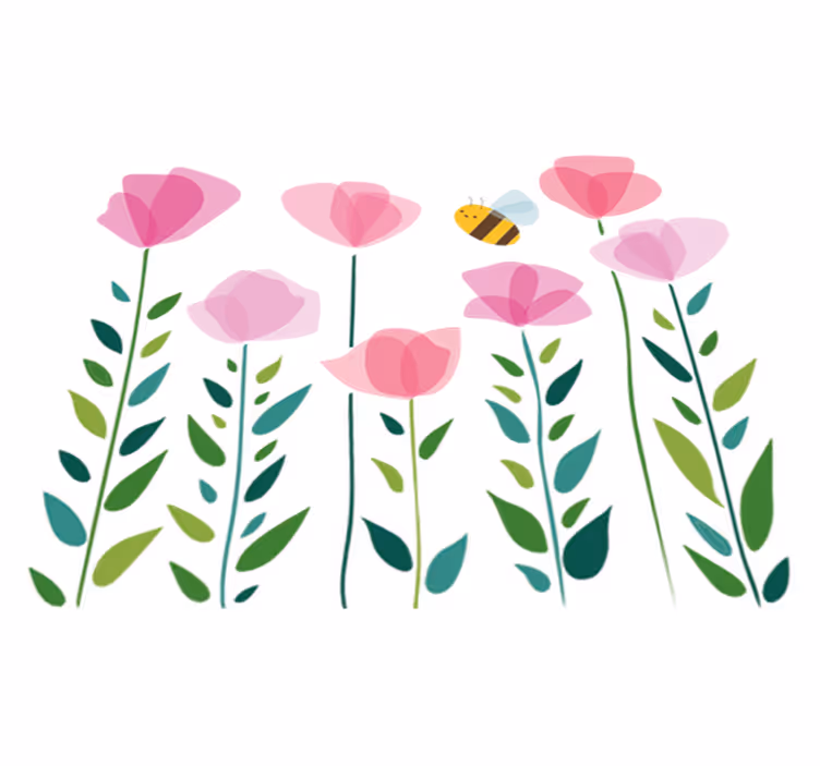 Vinyl tapijt kind met roze bloemen en bij - TenStickers