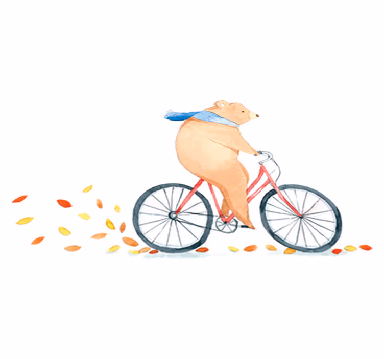 Vinyl tapijt kind beer op een fiets - TenStickers