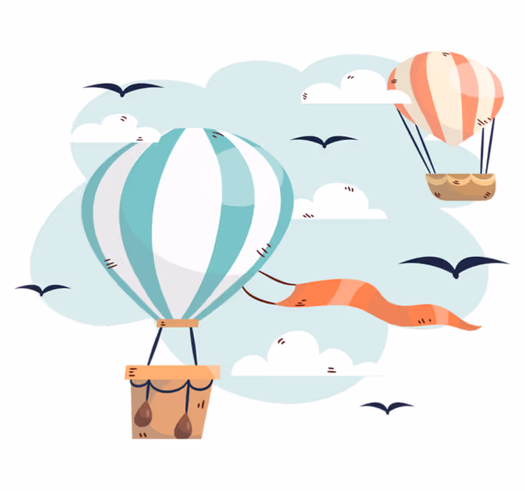 Vinyl tapijt kind met luchtballonnen en wolken - TenStickers