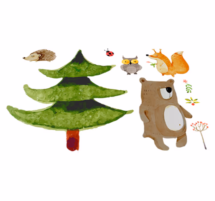 Vinyl tapijt kind met wilde bosdieren - TenStickers