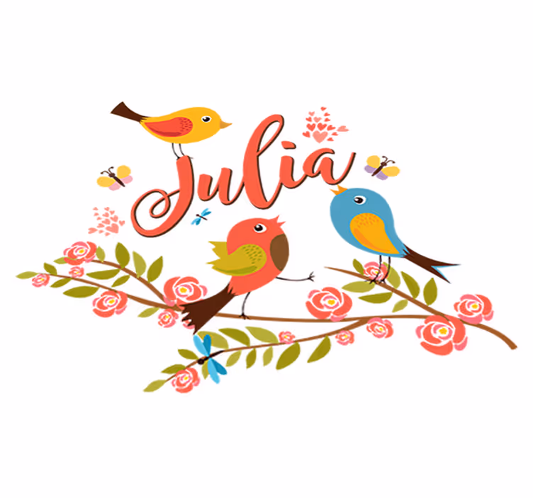 Vinyl tapijt kind lente vogels met naam - TenStickers