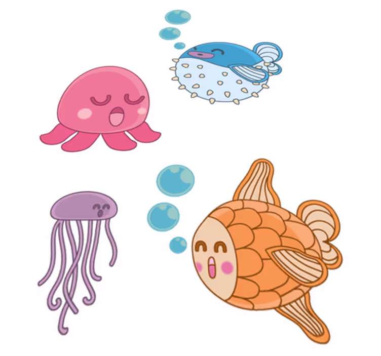 Vinyl tapijt kind sticker kindertekening vissen - TenStickers